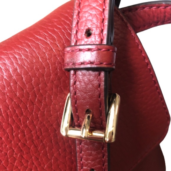Michael Kors Bedford Pebbled Leather Chain Crossbody Convertible Red Bag EUC - Picture 14 of 15